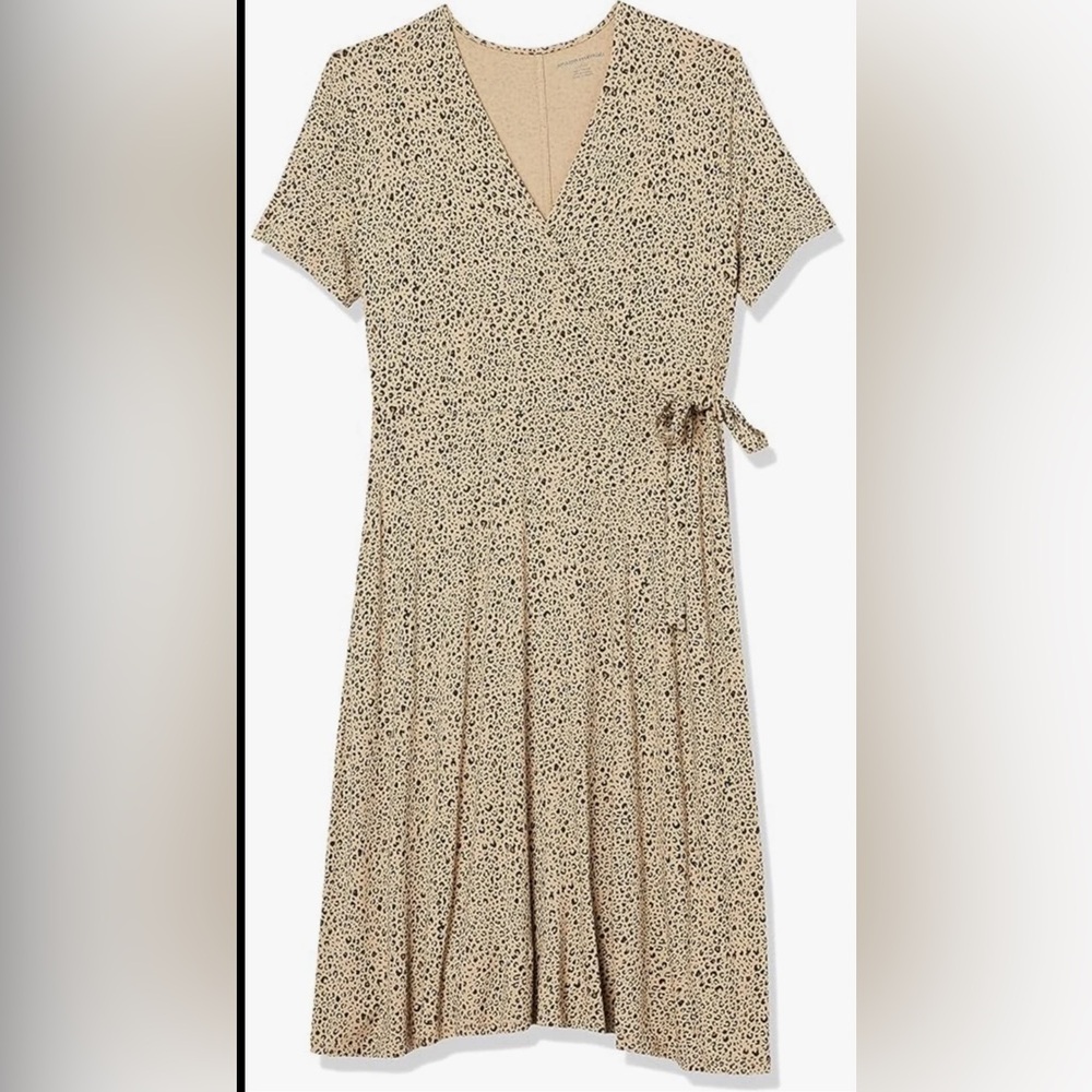 Short Sleeve Leopard Print, Flared Skirt, Wrap Dress,  Size Large